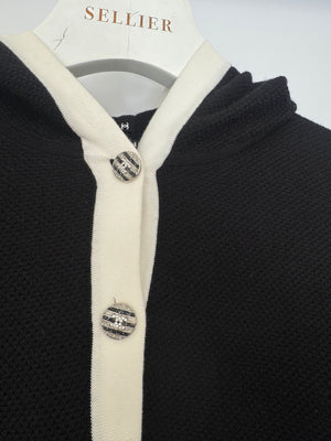 Chanel Black and White Short Sleeve Knitted Hoodie Dress with Crystal Buttons and Pocket Detail Size FR 34 (UK 6)