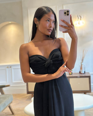 Mugler Black Asymmetrical Hem Corseted Strapless Dress With Tie Front Detail Size FR 38 (UK 10)