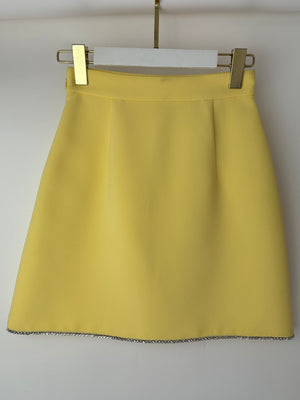 Miu Miu Pastel Yellow Mini Skirt with Crystal Embellished Hem Size IT 36 (UK 4)