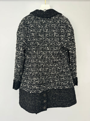 Chanel Black, Grey & White Tweed Double Breasted Jacket with Black CC Logo Buttons Size FR 36 (UK 8)