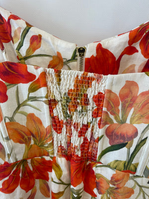 Zimmemann White and Orange Printed Floral Midi Dress Size 2 (UK 10/12)