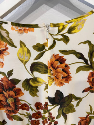 Zimmermann White, Orange, Green Floral Printed Silk Midi Dress Size 1 (UK 10)