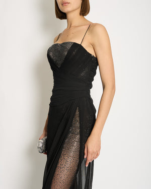 Ermanno Screvino Black Mesh Gown Dress with Crystal Detailing Size IT 36 (UK 4)
