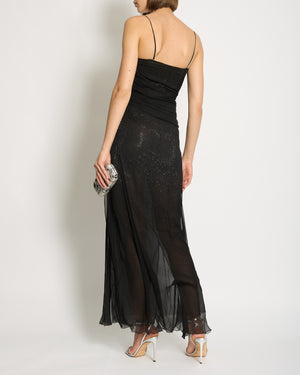 Ermanno Screvino Black Mesh Gown Dress with Crystal Detailing Size IT 36 (UK 4)