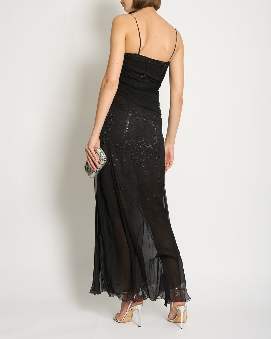 Ermanno Screvino Black Mesh Gown Dress with Crystal Detailing Size IT 36 (UK 4)