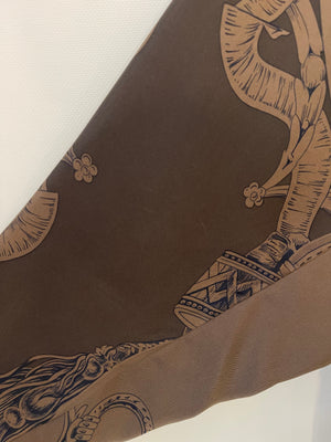 Hermès Brown Silk Printed Bride de Cour Midi Dress Size FR 38 (UK 10) RRP £3,180
