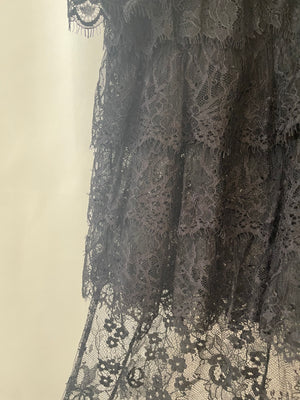 Elie Saab Black Lace Gown with Ruffle Detailing Size FR 34 (UK 6)