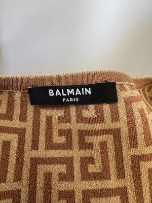 Balmain Gold Metallic Logo Print Bodysuit Size FR 36 (UK 8)