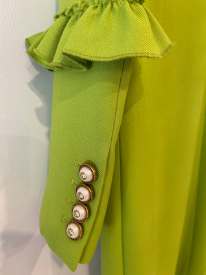 Gucci Cruise 2017 Apple Green Wool Coat with Pearl Embellished Buttons and Ruffles Detail IT 42 (UK 10)