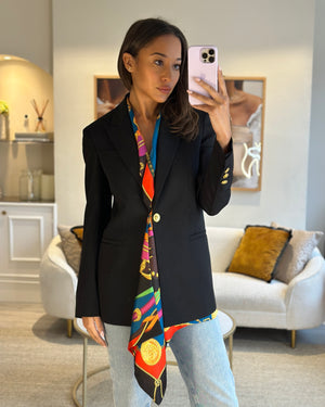 Versace Black and Multi Colour Chain Print Blazer and Blouse Set Size IT 40 (UK 8)