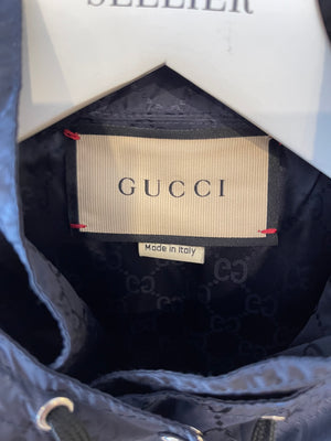Gucci Navy GG Logo Hooded Rain Coat Size IT 38 (UK 6)