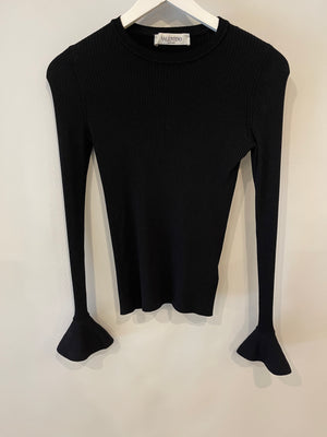 Valentino Black Long Sleeve Ribbed Top with Sleeve Details Size XS (UK 6)