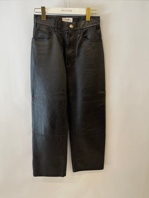 Celine Black Lulu Lambskin Leather Trousers with Gold Logo Button Detail Size 26 (UK 8) RRP £2,700