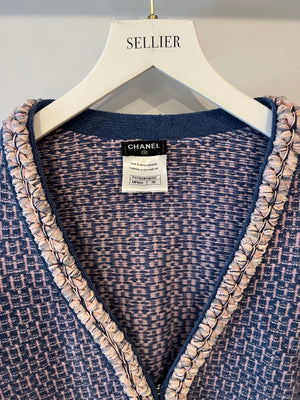 Chanel Blue and Pink Cashmere Knitted Cardigan with Braided Trim Detail Size FR 36 (UK 8)