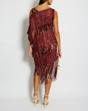 Missoni Red One Shoulder Printed Midi Dress with Tassel Over-Lay Size IT 38 (UK 6)