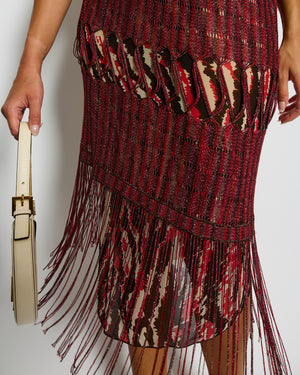 Missoni Red One Shoulder Printed Midi Dress with Tassel Over-Lay Size IT 38 (UK 6)