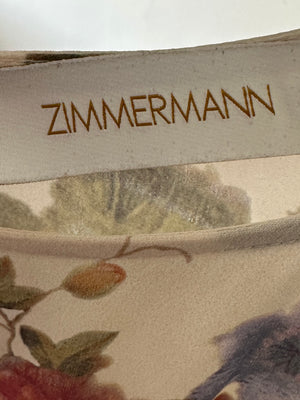 Zimmermann Beige Viscose Short-Sleeve Floral Midi Dress with Ruffle Details Size 0 (UK 8)