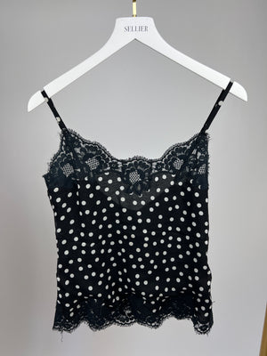 Dolce & Gabbana Black and White Polkadot Top with Lace Hem Detail Size S (UK 8)