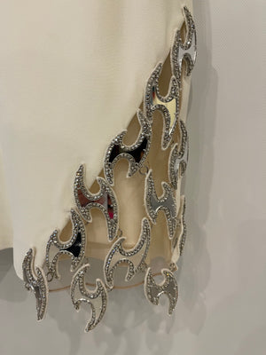 David Koma White Mini Dress with Silver Embellishments Size UK 8 RRP £1,800