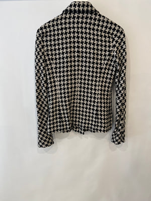 Chanel Black and White Houndstooth Tweed Jacket with CC Logo Buttons Size FR 36 (UK 8)