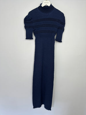 Fendi Dark Blue Ribbed Midi Silk Dress Size IT 36 (UK 4)