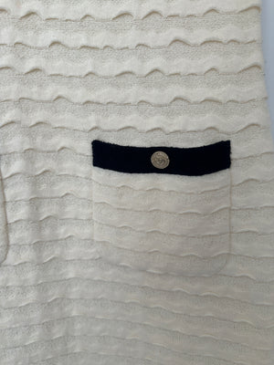Chanel Cream Sleeveless Midi Dress with Navy Hem and Pocket Detail Size FR 34 (UK 6)