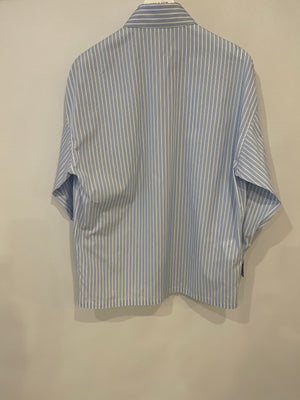 Prada White and Blue Striped Button Down Shirt with Logo Detail Size IT 38 (UK 6)