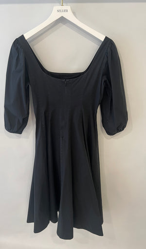 Staud Black Midi Dress with Square Neckline Detail and Puff Sleeves Size US 8 (UK 12)