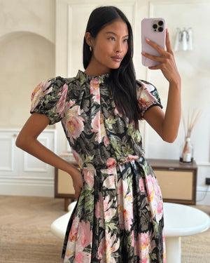 Dolce & Gabbana Black and Pink Floral Short Sleeve Jumpsuit with Button Details Size IT 42 (UK 10)