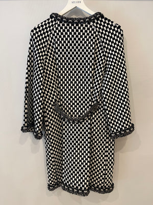 Chanel White and Black Checkered Coat with Trim Detailing Size FR 34 (UK 6) RRP £4,100