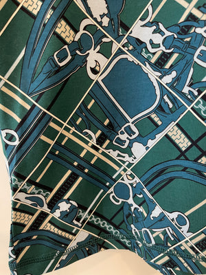 Hermès Green and Blue "Tartan et Chaines Milano" T-Shirt Size FR 36 (UK 8) RRP £680