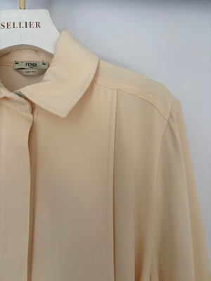 Fendi Cream Long Sleeve Mini Dress with Big Button Details Size IT 40 (UK 8)