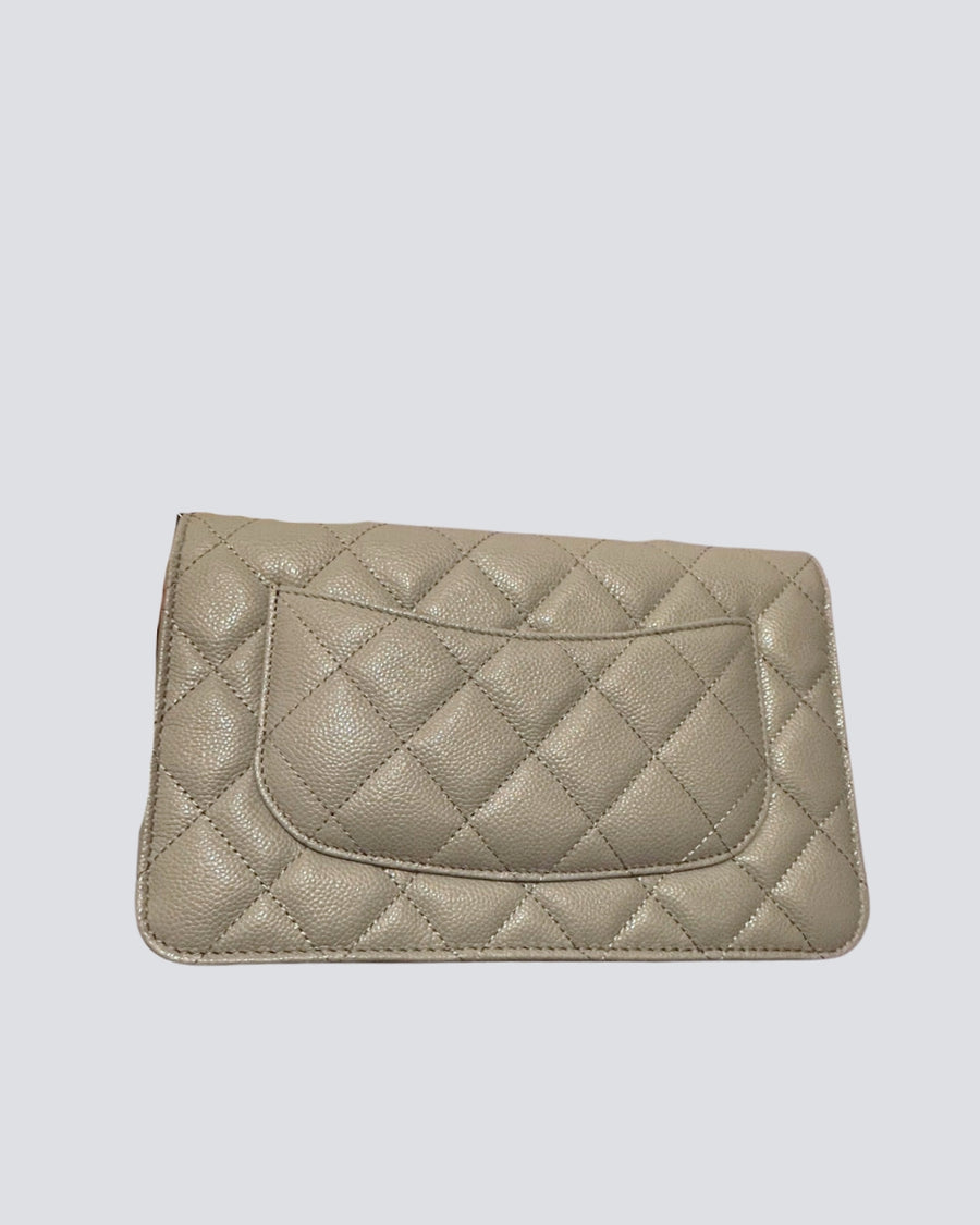 Chanel Grey Caviar Leather Wallet on Chain With Gold Hardware