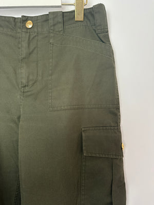 Céline Khaki Cargo Pants with Triomphe Logo Button Detail Size FR 38 (UK 10)