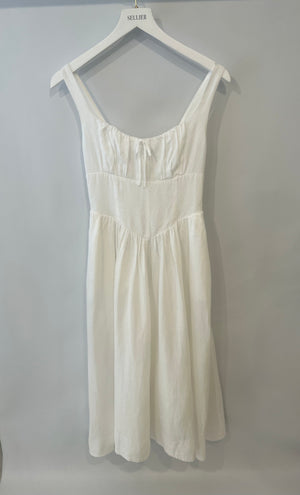 Reformation White Linen Balia Midi Dress with Corset Detail Size US 4 (UK 8)