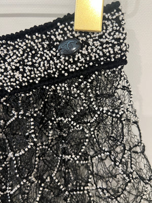 Chanel Spring 2018 Black and Pearl Metallic Caged Top and Skirt Set Size FR 34 (UK 6)
