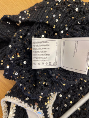 Chanel SS/23 Black Sequin Embellished Mini Dress with Bow and CC Crystal Buttons Details Size FR 36 (UK 8)