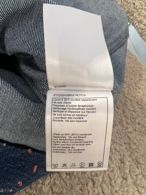 Chanel Métiers d'Art 2023 Denim Jacket with Pink and Silver Micro Sequin Details and Silver CC Logo Buttons Size FR 36 (UK 8)