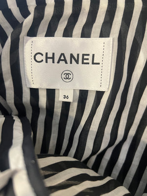 Chanel Black and White Striped Hooded Anorak Jacket with CC Logo Prints and CC Logo Buttons Size FR 36 (UK 8)