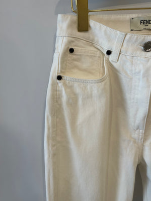 Fendi White Denim Jeans with FF Logo Detail Size IT 42 (UK 10)