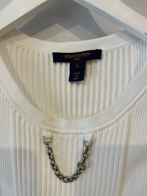Louis Vuitton White Sleeveless Cropped Top with Logo Chain Detail Size S (UK 8) RRP £880
