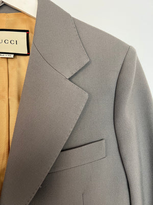 Gucci Grey Wool Blazer Jacket with Gold Lining and Horn Button Details Size IT 38 (UK 6)