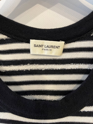 Saint Laurent Black and White Stripped Sleeveless Cassandre Tank Top with Logo Detail Size XS (UK 6) RRP £445