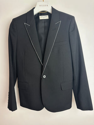 Saint Laurent Black Blazer with Crystal Lapel Trim Detail Size FR 36 (UK 8)