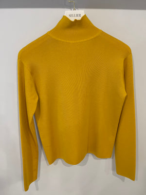 Hermès Yellow Silk and Cashmere High Neck Jumper with Embroidered Logo Size FR 34 (UK 6)