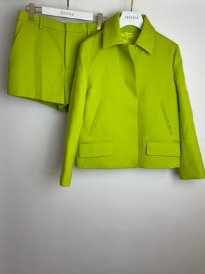 Gucci Lime Green Wool Shorts & Jacket Set With Silver Logo Detail Size IT 38/40 (UK 6/8)