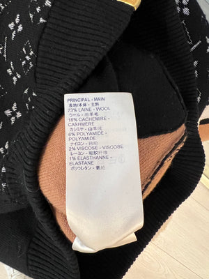 Louis Vuitton Black, Beige and White Cashmere Zipped Hoodie Monogram Jacket with Gold Details Size XS (UK 6)