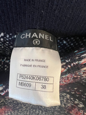 Chanel Navy and Red Cashmere Knitted High-neck Jumper and Midi Skirt Set Size FR 38 (UK 10)