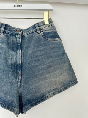 Prada Blue Denim Shorts with Logo Plaque Detail Size IT 40 (UK 8)