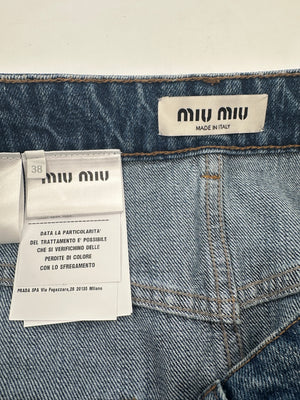 Miu Miu Denim Mini Skirt with Logo Detail Size IT 38 (UK 6)